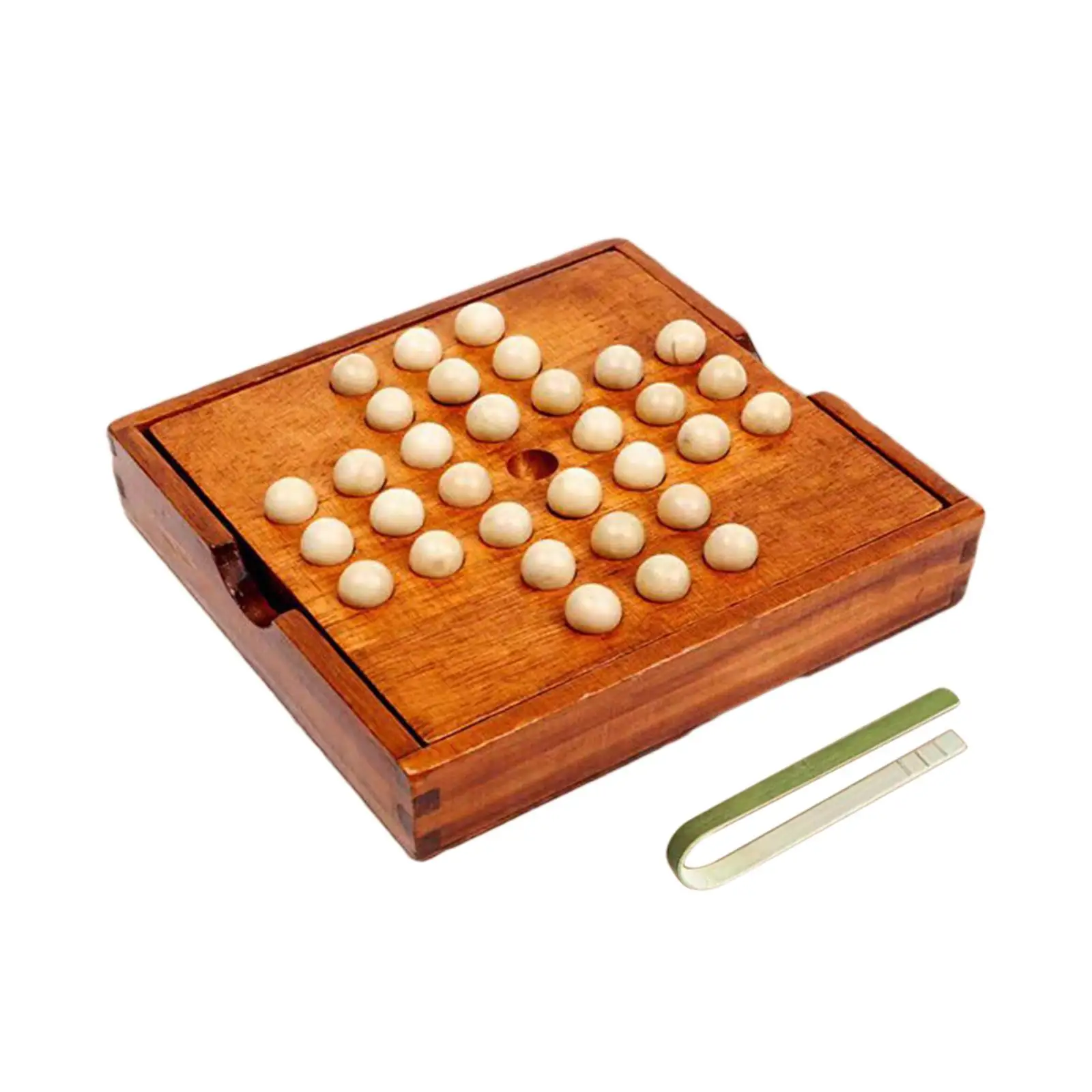 Peg Solitaire Board Game 32 Pegs Chess Brain Teaser Puzzles Office Decor Kids Wood Educational Family Game Solo Board