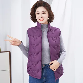 패션 슬림 라이트 다운 코튼 조끼 재킷 여성용, 따뜻한 패딩, 중년 어머니 조끼, 겨울, 3XL-6XL