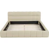 Modern Queen Upholstered Bed Frame No Box Spring Needed Beige Bedroom Furniture with Wingback, Linen Low Plattform Bed 5