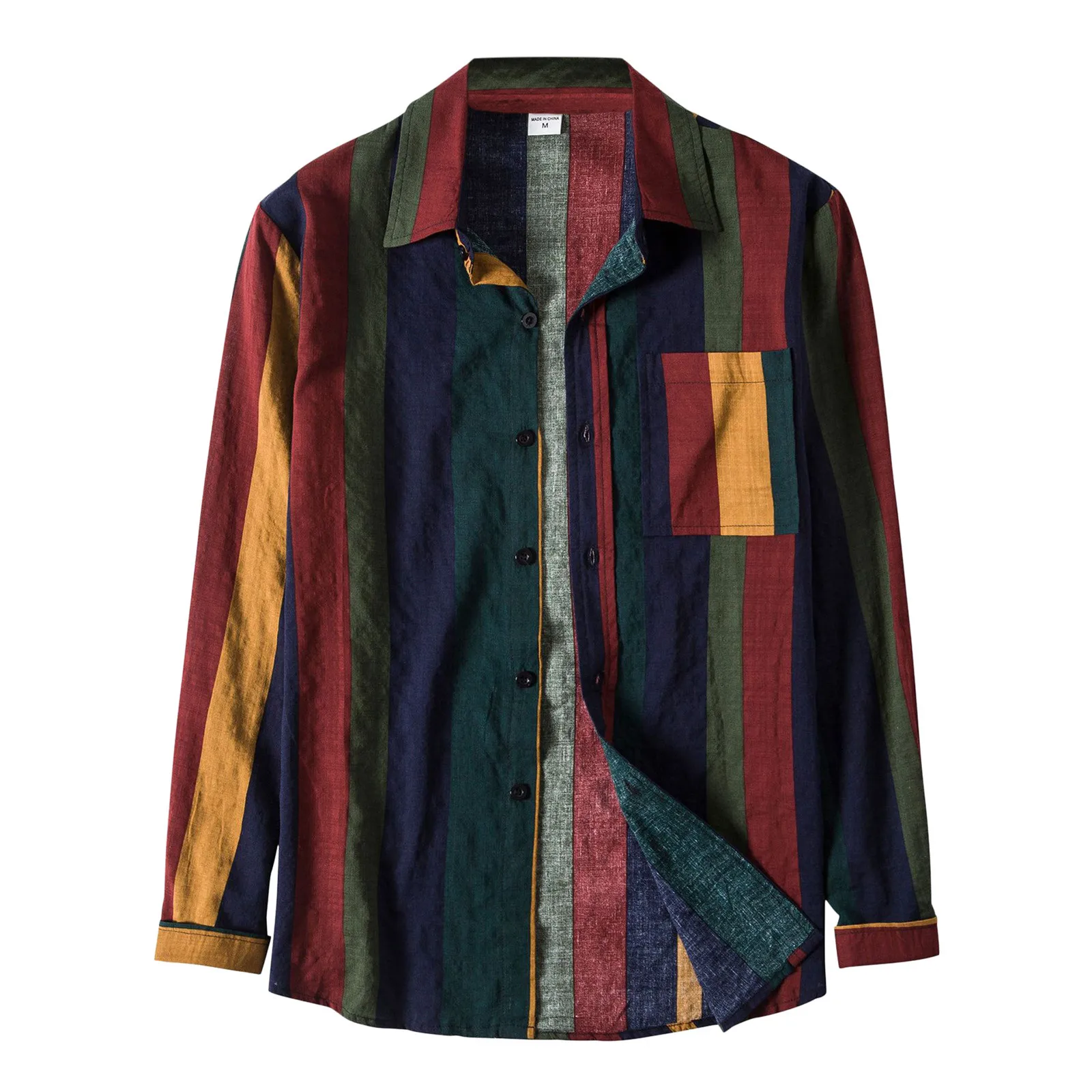 

Man Cotton Striped Shirts Long Sleeve Turn Down Collar Single Breasted Shirt Spring Summer Harajuku Streetwear Breathable Shirts