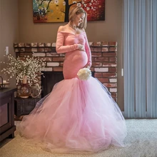 

Pregnancy Dress for Photography Grossesse Vestidos Bathrobe for Pregnant WomePink Hip Wrap Elastic Long Sleeve Soft ElasticSkirt