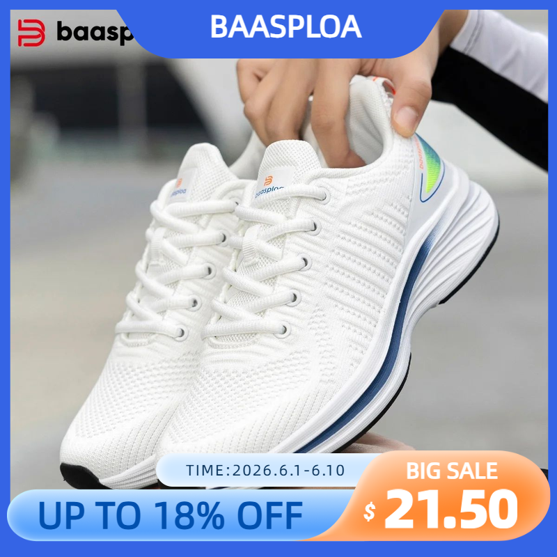 Baasploa Women Running Shoes Comfort Lightweight Sport Shoes New Mesh Breathable White Casual Sneakers Lace-Up Non-Slip