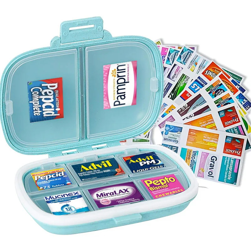 8-Compartment Pill Organizer with Labels - Portable Medicine Storage Case