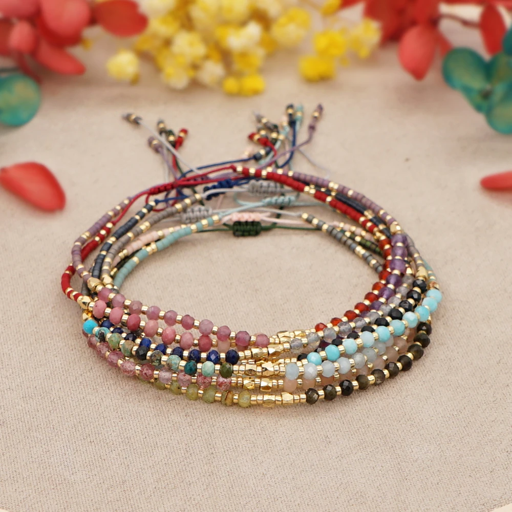 Set Di 3 Bracciali In Pietra Naturale Per Donna – Cristalli Da 4mm E 8mm, Regolabile, Portafortuna