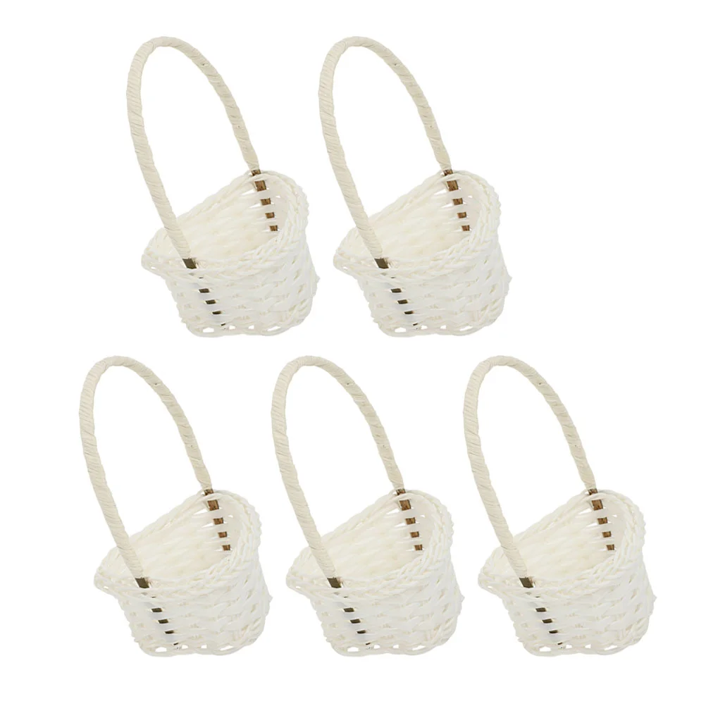 

5 Pcs Rattan Basket Wicker Baskets for Weddings Fruit Kitchen Storage Candy Gifts Multi-function Handle Chic