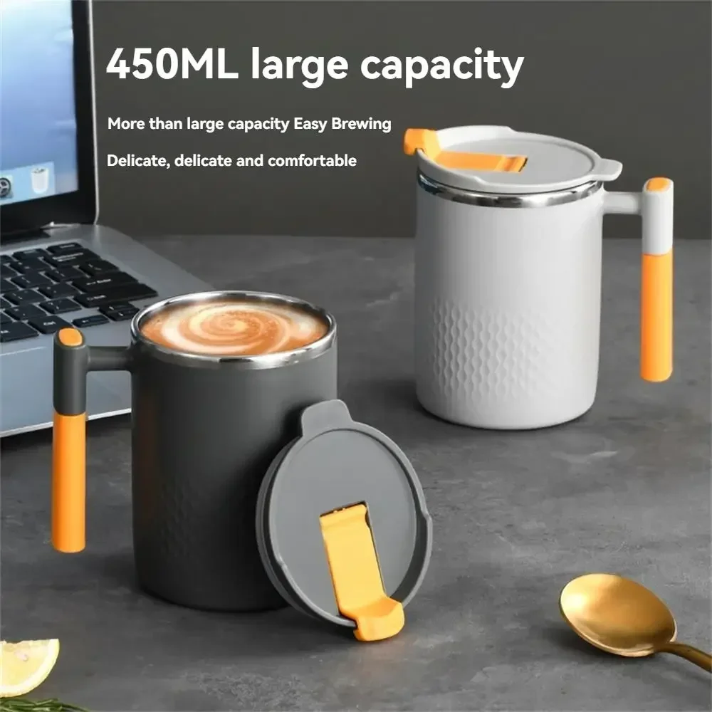 1PC 304 Stainless Steel Mug with Handle and Cover Leak-proof Thermos Cup Mug Portable Double-layer Anti-scalding Coffee Tea Cup