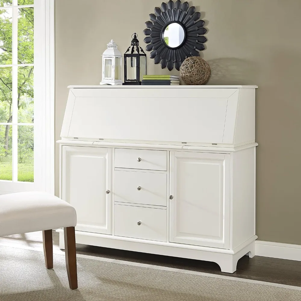 Reception Desks,Sullivan Wood Home Office Secretary Desk with Storage Shelves and Drawers, White,Reception Desks