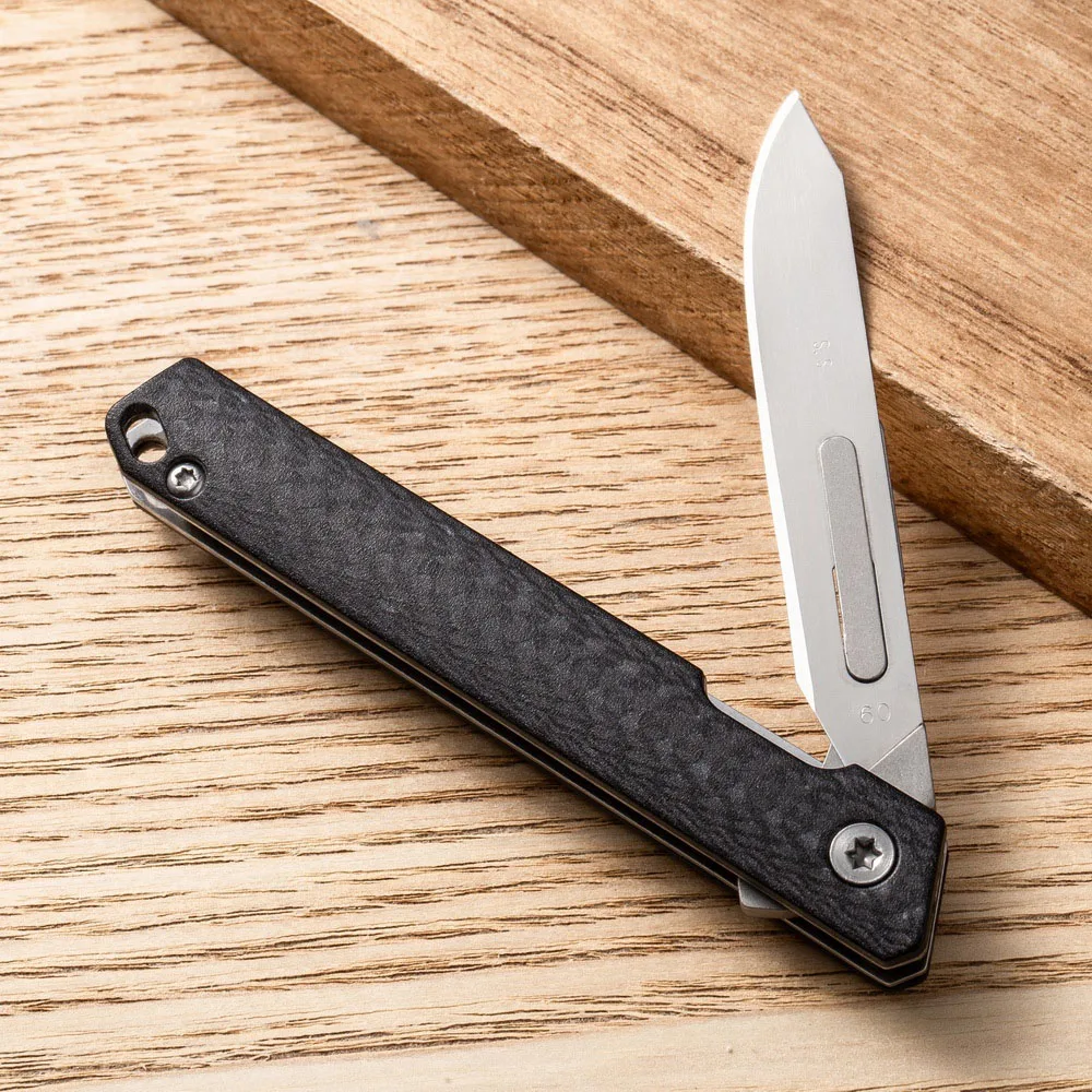 Small Folding Scalpel Knife EDC Carbon Fibre Handle Utility Knives With Clip Compact Keychain Boxcutter With Replaceable Blades 3