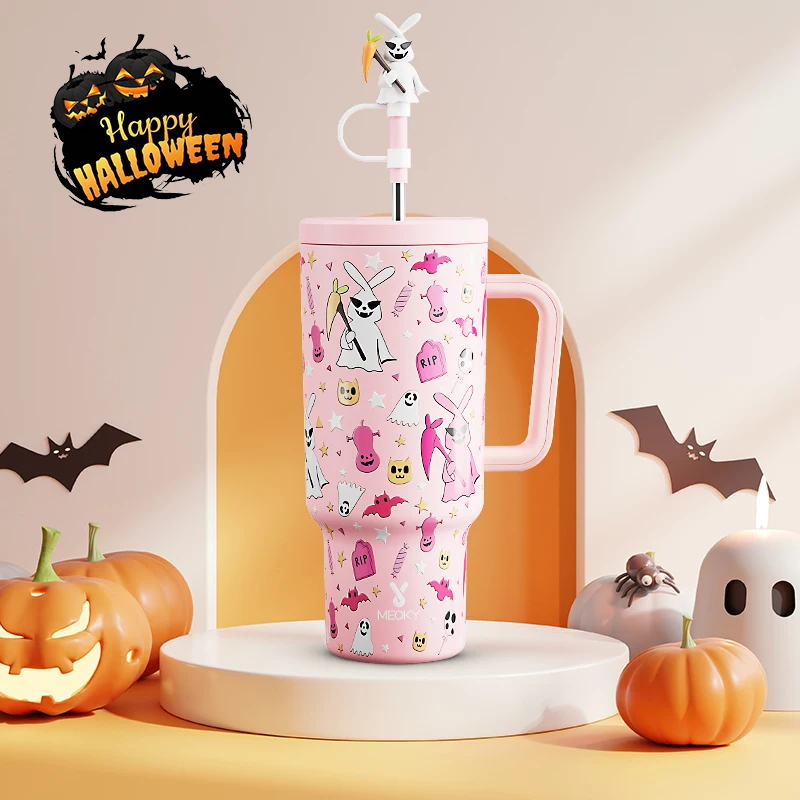Meoky 40oz Cup Stainless Steel Halloween Vacuum Tumbler with Straw Lid Leak-proof Coffee Car Mug Water Bottle Milk Tea Cup Gift