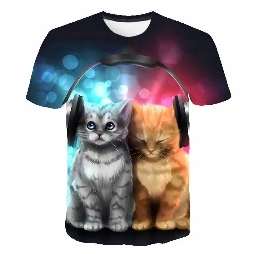 

Детская одежда, футболки, детская рубашка с мультяшным принтом кота для девочек и мальчиков, детские топы с мультяшным принтом, забавная одежда с короткими рукавами в виде животных
