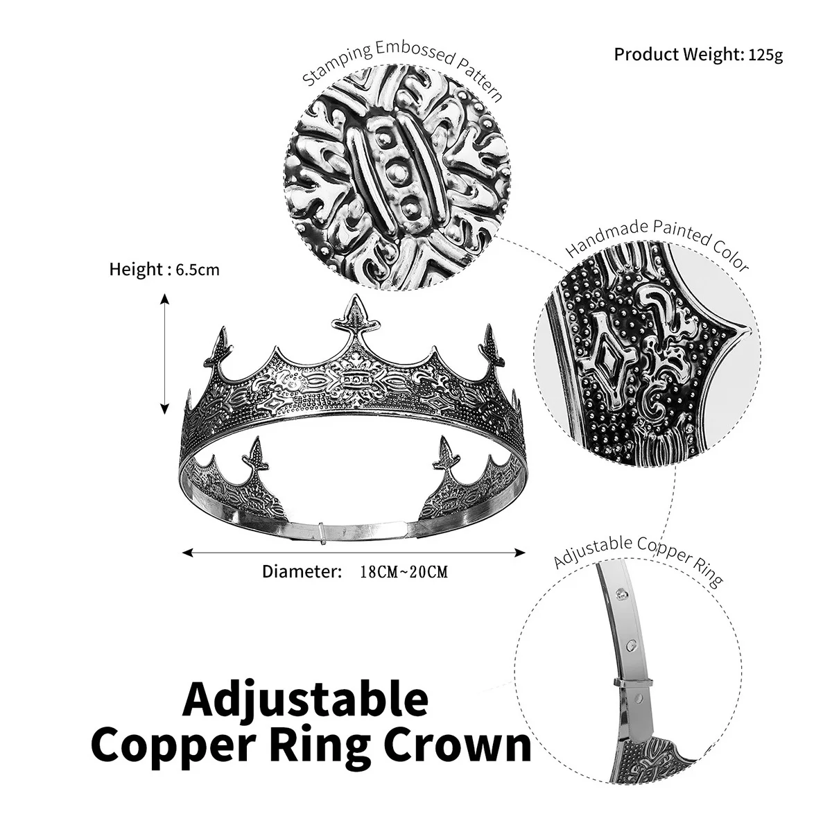 Hair Accessories Crown Headband Baroque Vintage Metal Circle Tiara Royal Queen King Crown Men Queen Hair Accessories Tiara Performance Tiara Unisex Prince Crown