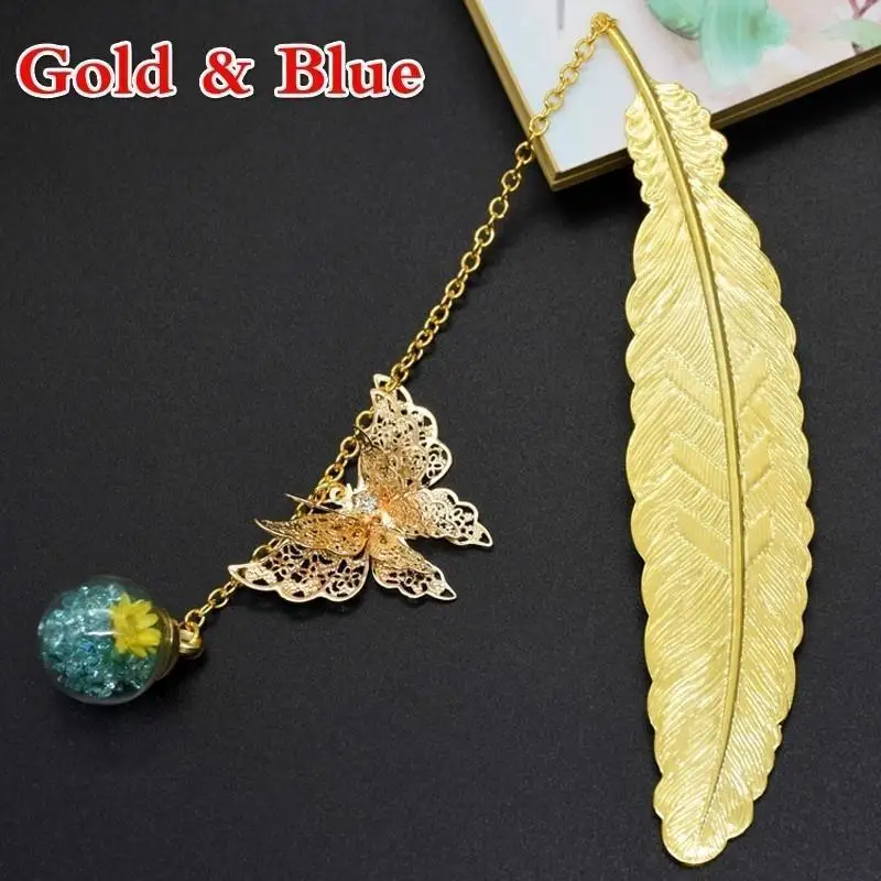 Retro Bookmark Feather Butterfly Creative Metal Bookmarks Stationery Gift Metal Feather Bookmark In Gift Box Packaging