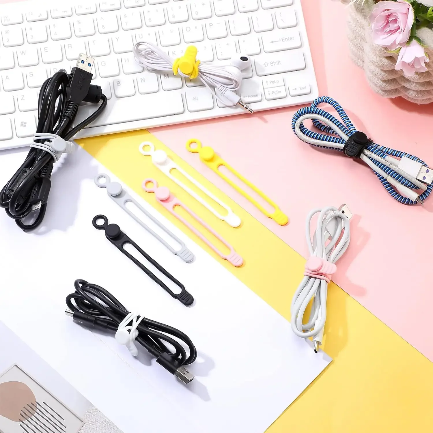 Multi-functional Cable Organizer Data Cable Organizer Tie Strap Elastic Silicone Charging Clip Hub Ties 300PCS cable organizer
