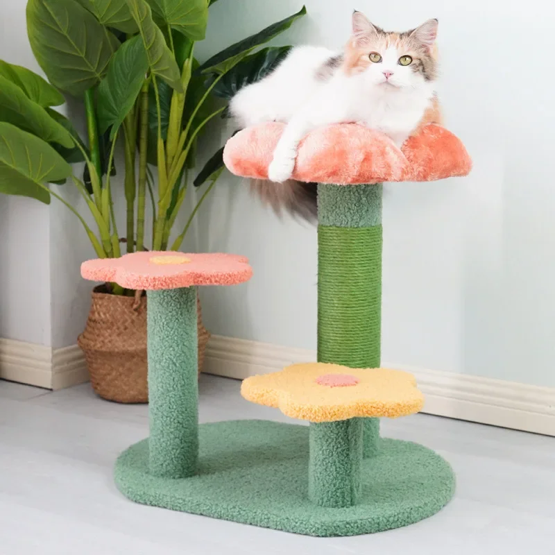 

Tree House Cat Climbing Frame Sisal New Vertical Cat Tree Nest with Jump Table Grab Post Flower Cat Toy Pet Supplies Toys