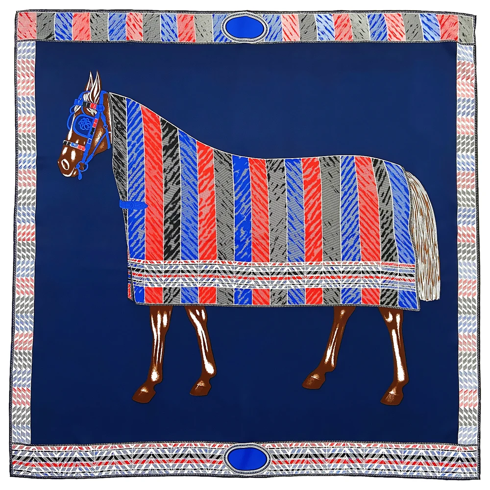 

Дизайнерский роскошный женский шарф с принтом лошадей, шелковая Бандана с квадратным свернутым краем, шелковая саржа с ручными свернутыми краями, женские шарфы