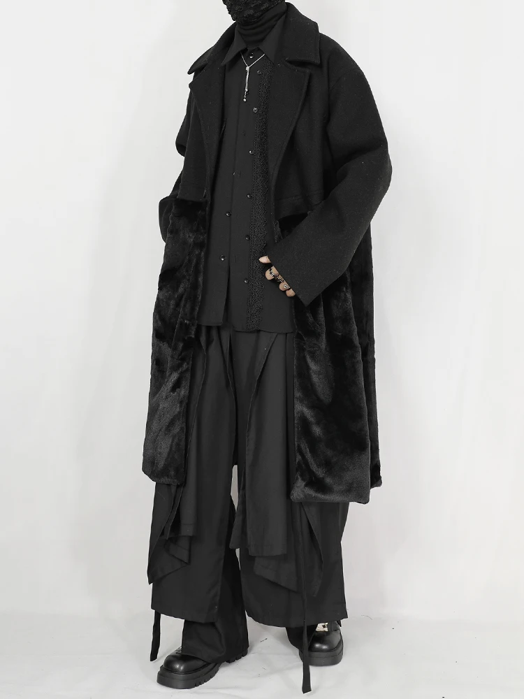 Description Picture 5 of item2024 new woolen coat autumn and winter patchwork long coat dark niche high-end loose fitting men's coat