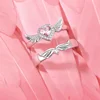 Chic Angel Wing Ring for Couple Pink Heart Cubic Zirconia Eternity Rings Romantic Forever Love Finger Jewelry Valentine Day Gift 2