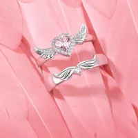 Chic Angel Wing Ring for Couple Pink Heart Cubic Zirconia Eternity Rings Romantic Forever Love Finger Jewelry Valentine Day Gift 2