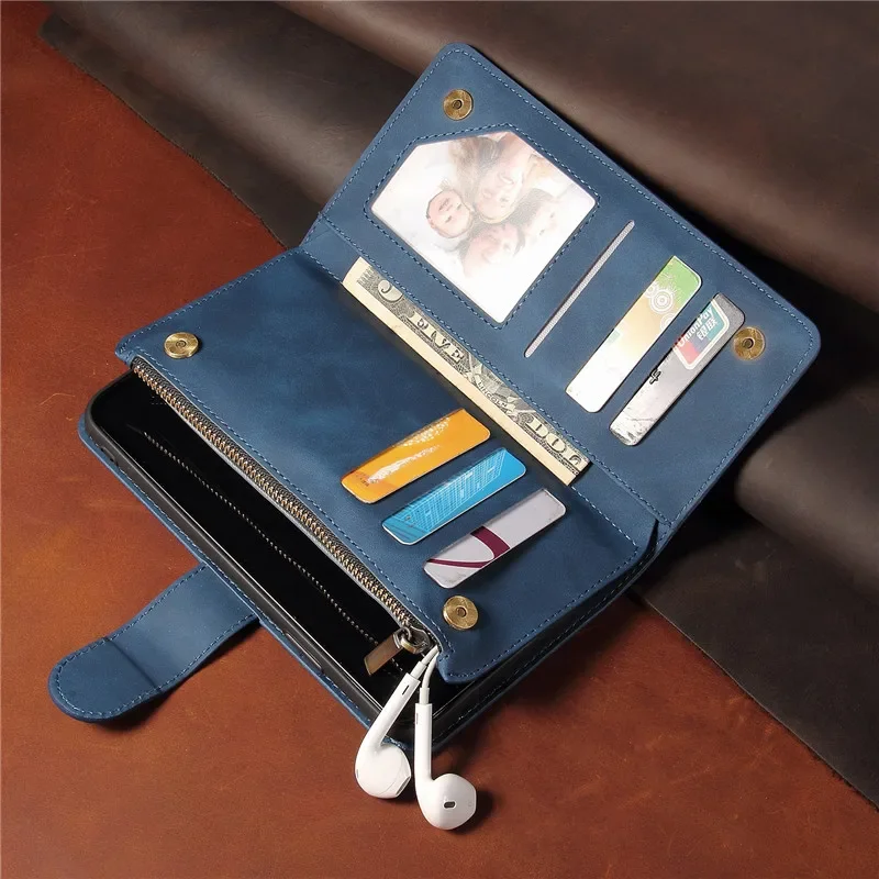 Premium Flip Leather Phone Case with Zipper Wallet and Card Holder