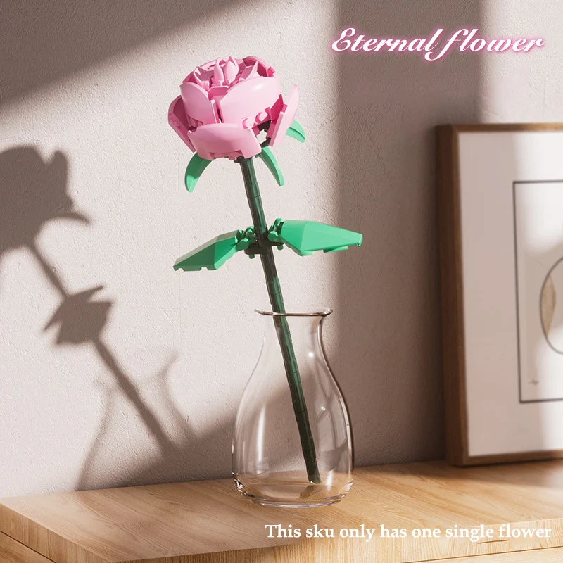 Rose Building Blocks Plants Peace and Hope Gardens Classic Model Bricks Kids Set Kits DIY Toy Valentine's Day Gift Red Blue Pink