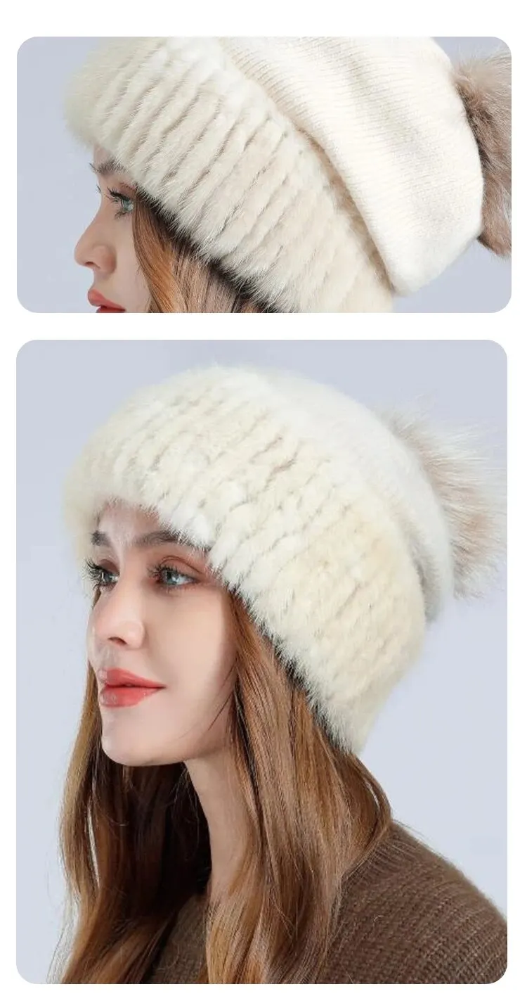 Cappello da sci spesso freddo in visone alla moda da donna in pile caldo in pile invernale_voghion.com
