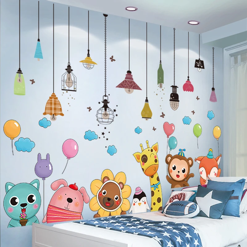 

[SHIJUEHEZI] Cartoon Animals Balloons Wall Sticker DIY Chandeliers Lights Wall Decals for Kids Bedroom Baby Room Home Decoration