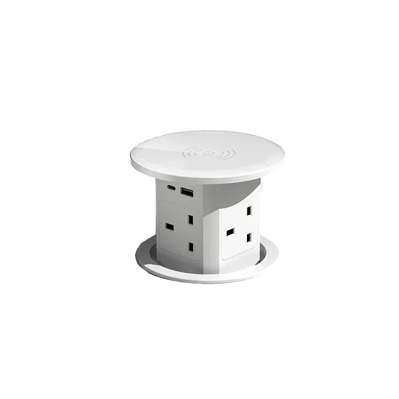 Hydraulic Lift Receptacle Wireless Charge USB Type-C, Universal/US/UK/TL Automatic Lifting Anti-pinch Protection Outlet Desktop