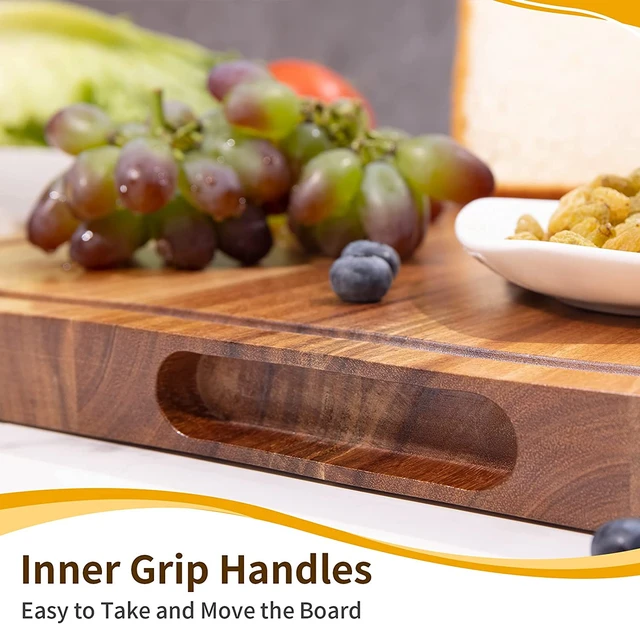 Wooden Cutting Boards for Kitchen with Juice Groove and Handles