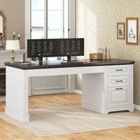 Office Desk with 3 Drawers, 55" Executive Computer Desk with Storage Drawers, Farmhouse Desk with Power Outlet for Home Office 1