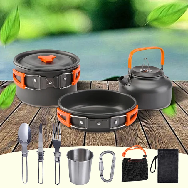 thumbnail image 2 of 13-Piece Camping Cookware Set For 1-2 People – Non-Stick Pots, Stainless Steel Cups, Cutlery & Foldable Stove, Lightweight & Portable 2 of 13