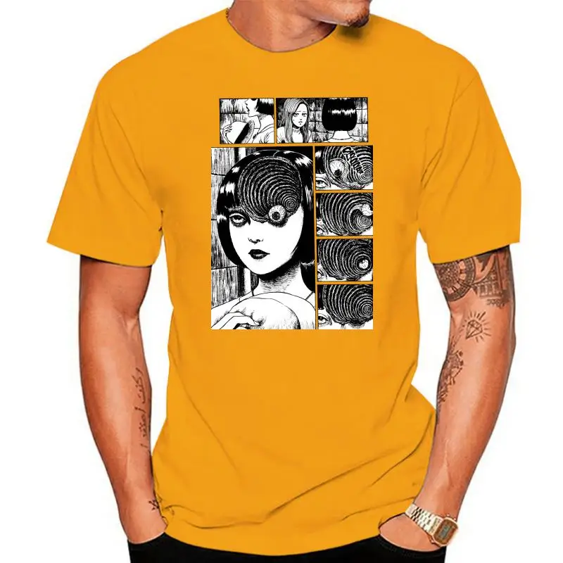 

Men Uzumaki 100% Cotton T Shirt Junji Ito Tees Horror Manga Crew Neck Youth Tops T Shirts Casual Short Sleeve Tees Wholesale