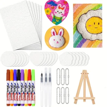 Kit di Pittura con Penne Magiche per Disegno, 24 Fogli di Carta in Schiuma, 8 Pennarelli, Penne per Disegno a Bolle Fai-da-Te per Arte e Artigianato