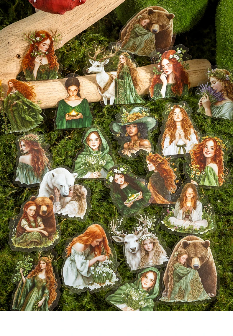 JIANQI 30 Stück Forest Fantasy Series PET-Material Dekorative Aufkleber Tagebuch Album Scrapbooking-Material Junk Journal Supplies – Detail 12