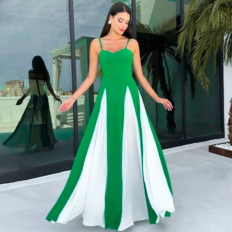 Spaghetti Strap Block Color Elegant Evening Ladies Dress Summer Fall Casual Clothes Y2K Streetwear Wholesale Dress