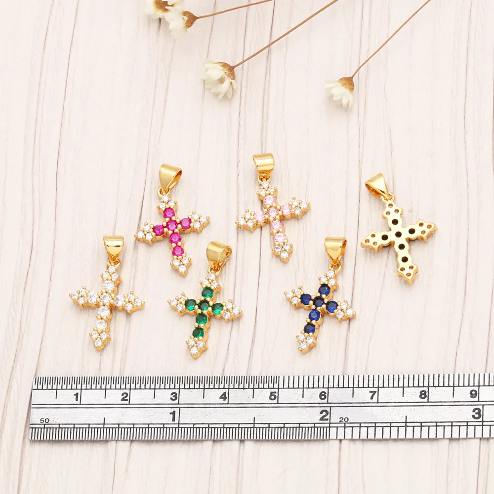 OCESRIO-Mini pendentif croix multicolore pour collier, cuivre, plaqué or, cristal, Nina ifix, femmes, hommes, bijoux, fournitures de direction, pdta947