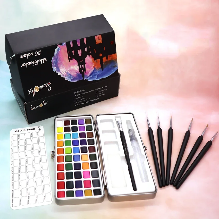 Portable Solid Pigment Water Color Paint Set Solid Watercolor Set with Watercolor Brush Pen for Painting Art Supplies for Artist