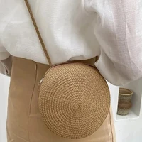 Summer Round Straw Bag For Women Woven Handmade Shoulder Bag New Travel Rattan Beach Bag Casual Style Crossbody Bag Handbag Purs 2