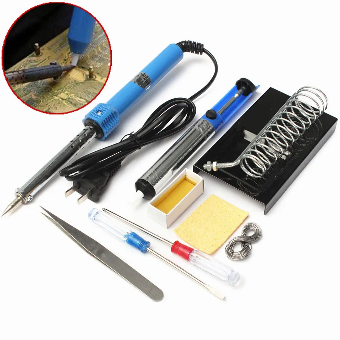 9 In 1 110V 30W DIY Electric Soldering Starter Tool Kit Set Irons Stand Desolder Pump Internal Heating with PCB Tweezers US Plug gj630c electric soldering irons gun 30 60w constant temperature externally heated repair welding tool soldering iron electric