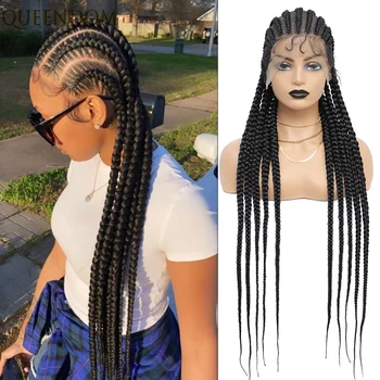 36 Inches Full Lace Box Braided Wig Cornrow Braids Lace Wigs Synthetic 360 Knotless Box Braids