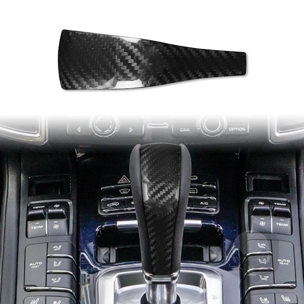 

For Porsche Cayenne 958 2011-2017 Carbon Fiber Gear Shift Knob Cover Trim Anti-tailgating Safety Warning Light