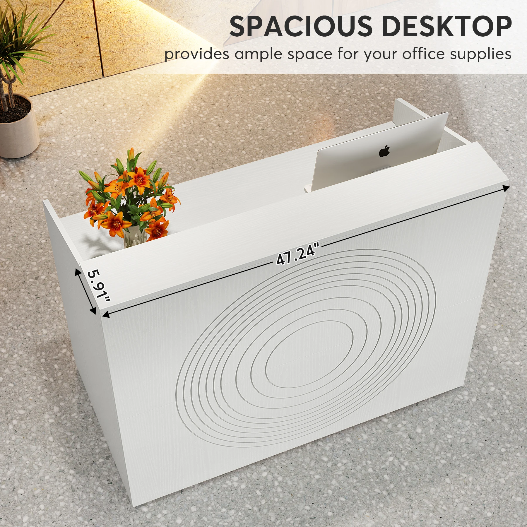 Tribesigns Reception Desk with Counter, Modern Front Desk Reception Room Table with Cable Grommet, 47 inch Counter for Checkout