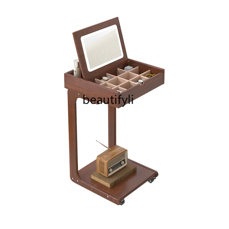 

Solid Wood Portable Dresser Small Flip Extremely Narrow Bedroom Mini Dresser Makeup Table