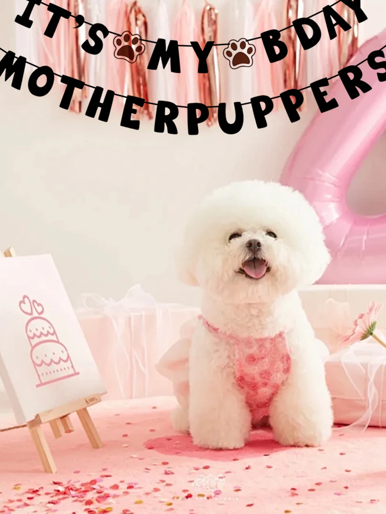 Haustier Hund Banner Flagge Geschenke Geburtstag Party Pull Flag Katze und Hund Pfote Banner Thema Geburtstag Tanz Party Dekoration Pull Blume Flagge – Detail 2