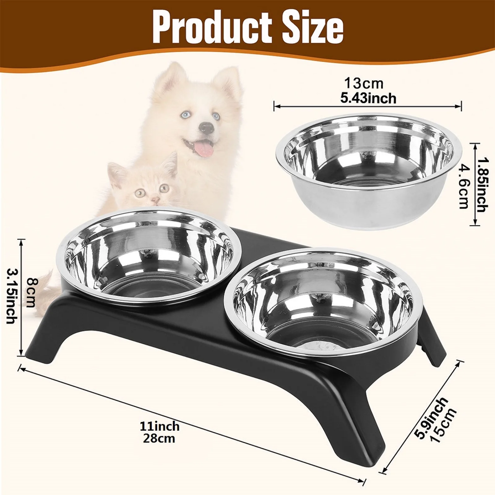 Elevated Cat Bowls, Dog Bowl,Stainless Steel Raised Cat Food Water Bowl Set with ABS  Anti Slip Stand for Indoor Cats