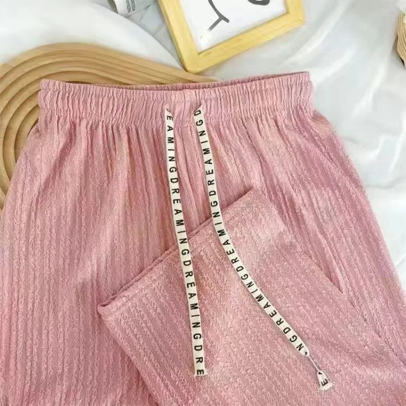 Autumn and Winter Women's Solid Color Elastic Lace Up High Waist Loose Long Wide Leg Fashion Casual Elegant Commuter Pants
