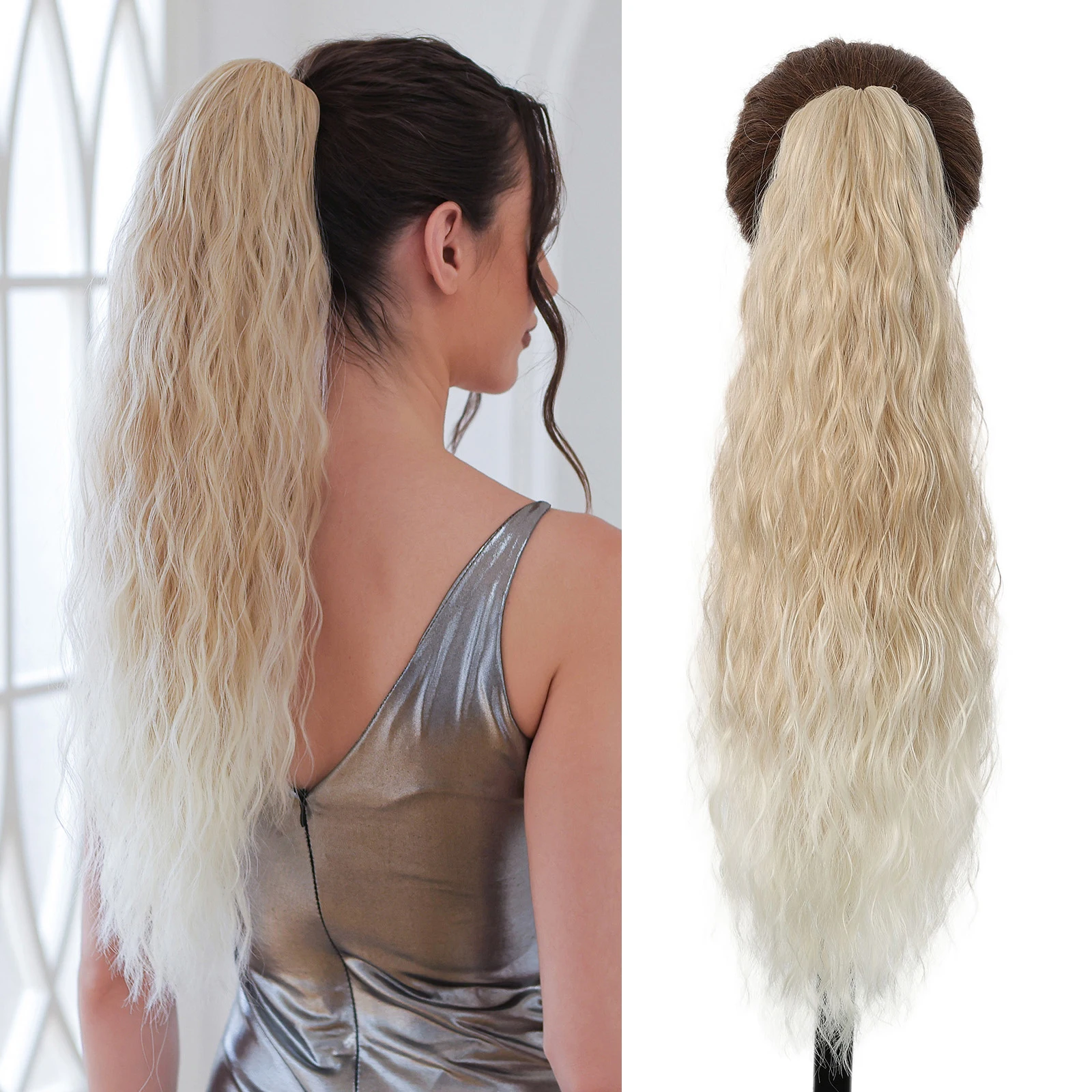 Long Corn Curly Claw Clip Ponytail Extensions Synthetic Blonde Ombre Ponytail Hair Extension for Women Daily Use False Hairpiece