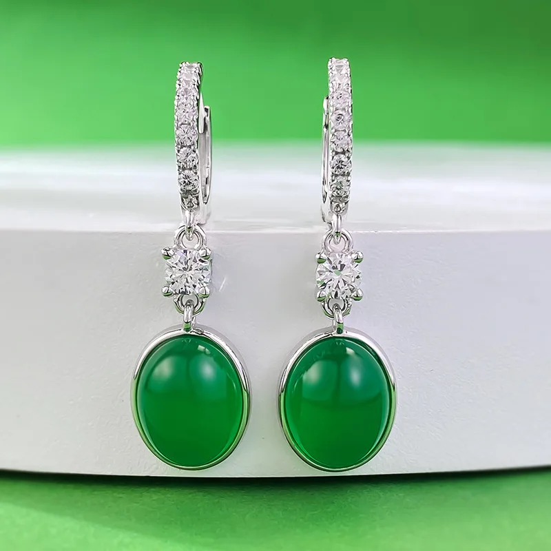 

Серьги-подвески из серебра S925 с имитацией зеленого нефрита, 8 х10