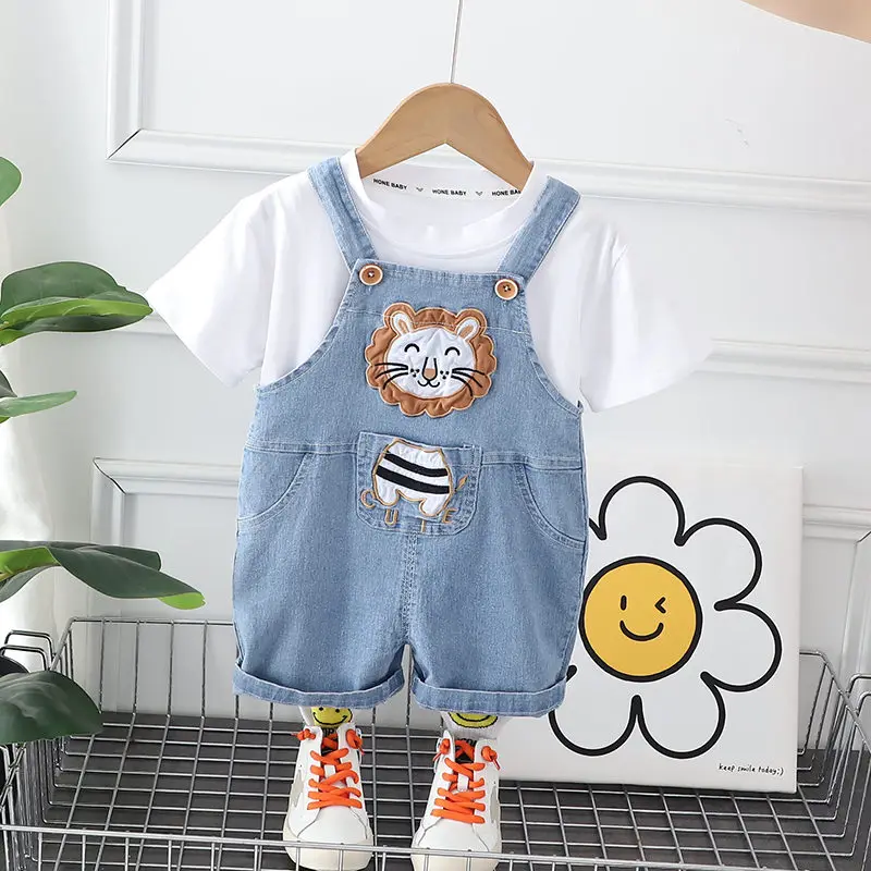

Kids Summer Baby Clothes Suit Children Boys girl Cartoon Lion Pattern Shirt Overalls 2Pcs/sets Toddler Clothing Infant 0-5 Years