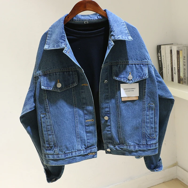 

Куртка женская джинсовая в винтажном стиле, свободная повседневная короткая ковбойская верхняя одежда из денима с длинным рукавом, в Корейском стиле, весна-осень