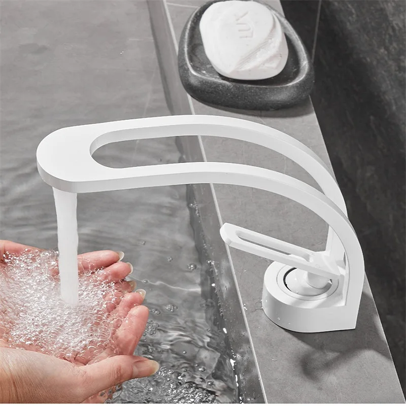 

New Bathroom Sink Faucet Basin Faucet Creative Hollow Full Copper Cold and Hot Water Single Handle White Gold Black Sink Faucet